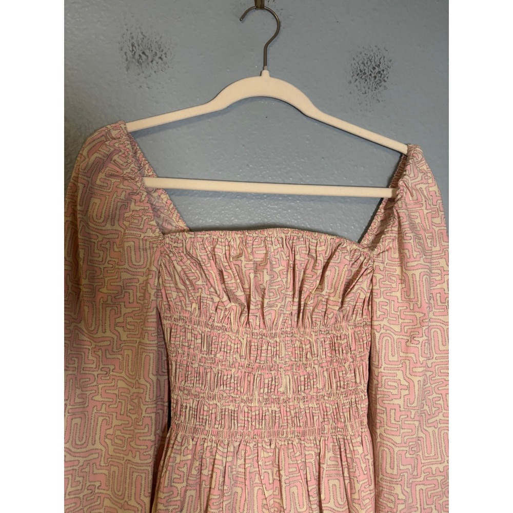 Staud Jules Smocked Long Sleeve Top Pastel Maze Pink Size XS - Picture 4 of 10